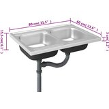  Kuhinjski sudoper s dva korita srebrni 800x600x155 mm čelični | shoptok.hr
