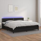 The Living Store Box spring postelja z vzmetnico LED črna 200x200cm umetno usnje - Box Spring Postelja, (21520980) Cene