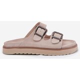 D.Franklin Ladies Suede Slippers With Buckles Beige | ePonuda.com