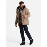 Ombre Men's long puffer jacket with snap pockets - brown | Eponuda.ba