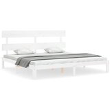 vidaXL Posteljni okvir z vzglavjem bel 200x200 cm trden les, (20737930) | Shoptok.si