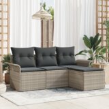 vidaXL 4-delni vrtni kavč set z blazinami svetlo siva poli ratan | Shoptok.si