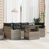 vidaXL 7-dijelni set vrtnih kauča s jastučićima siva poli ratan, dvosjedni vrtni kauč s odlaganjem i jastučićima siva poli ratan | shoptok.hr