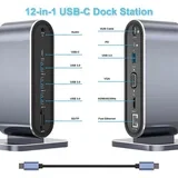 Docking station / HUB Type-C na LAN Gb/ SD card/ TF/ PD/ Type-C/ 4xUSB 3.0/ Audio/ HDMI i VGA 12 u 1 sa postoljem