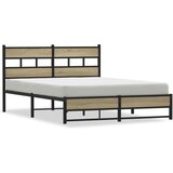 vidaXL Kovinski posteljni okvir brez vzmetnice sonoma hrast 140x200 cm, (21610805) | Shoptok.si