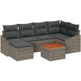 vidaXL 7-delna vrtna sedežna garnitura z blazinami siva poly ratan akacija | Shoptok.si