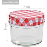 vidaXL Stekleni kozarci z belimi in rdečimi pokrovi 24 kosov 110 ml | Shoptok.si