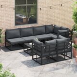 vidaXL Vrtna sedežna garnitura 8 pcs Črna Aluminij | Shoptok.si
