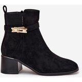 Boto Fleece lined women's ankle boots with gold decoration on block heel black Sarona | shoptok.hr