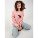 Fashion Hunters Light pink loose sweatshirt without a hood with an inscription Cene