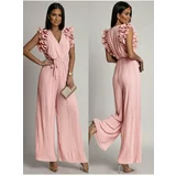 Fasardi Pleated jumpsuit with ruffles, light pink