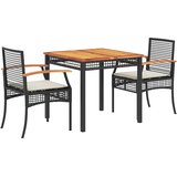  3-dijelni vrtni blagovaonski set s jastucima od poliratana crni Crna 80 cm table length | shoptok.hr
