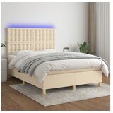 vidaXL Box spring postelja z vzmetnico LED krem 140x190 cm b Cene