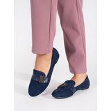 Shelvt Navy blue suede loafers with buckle | shoptok.hr
