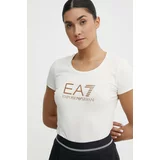 Ea7 Emporio Armani Bombažna kratka majica ženski, bež barva