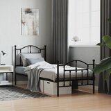 Maison Chic Kovinski Posteljni okvir - Enojna postelja - Postelja za odrasle z vzglavjem in vznožjem črn 90x190 cm, (21695982) | Shoptok.si