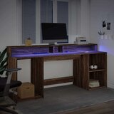  Radni stol s LED svjetlima smeđa boja hrasta 200x55x91cm drveni | shoptok.hr