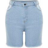 Trendyol Curve Light Blue Pocket and Hem Tassel Detail Mini Denim Shorts | shoptok.hr