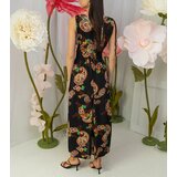 Gemre Black and Orange Patterned Maxi Dress Bagnaturo Cene