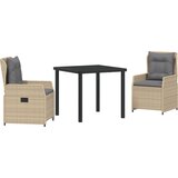 vidaXL 3-delna vrtna jedilna garnitura Bež poli rattan, Vrtna miza Črna 80x80x73 cm Temperirano steklo | Shoptok.si