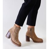 Gemre Beige block heel ankle boots with wood motif eco-suede Hamida | shoptok.hr