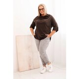 Kesi Włoski Women's Plus Size blouse with cotton in a loose fit with a water neckline brown | Shoptok.si