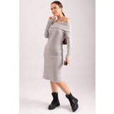 armonika Women's Gray Madonna Collar Fitted Ribbed Camisole Dress cene