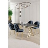 Hanah home Rigel - Black Marble, Gold, Anthracite Black MarlbeGoldAnthracite Dining Table & Chairs Set (5 Pieces) | ePonuda.com
