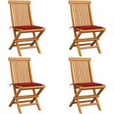 Maison Chic Vrtni stoli - Stol za vrt z rdečimi blazinami 4 kosi trdna tikovina JS2582, (21876233) | Shoptok.si