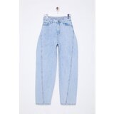 Trendyol Light Blue Stitch Detailed High Waist Barrel Baggy Jeans | shoptok.hr