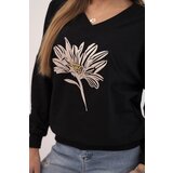 Kesi Women's blouse with v-neck and embroidered flower black | Shoptok.si