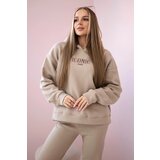 Kesi Insulated cotton set, sweatshirt with embroidery + beige trousers | shoptok.hr