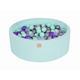 MeowBaby Bazen z žogicami, 90x30 cm z 200 žogicami, bombaž, mint: mint/transparent/srebrna/vijolična, (21289307) | Shoptok.si