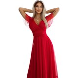 numoco basic 562-7 NASTIA Long dress with a neckline and short sleeves - red | Shoptok.si
