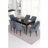 Hanah home Eva - Black Marble, Fume Black MarbleFume Extendable Dining Table & Chairs Set (7 Pieces) | ePonuda.com