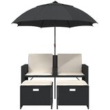  Vrtni dvosjed sa suncobranom i tabureima crni od poliratana | shoptok.hr