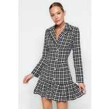 Trendyol Black Tweed Knit Dress with Ruffles and Button Detail Cijene