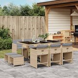 The Living Store Vrtna jedilna garnitura 11-delna z blazinami bež poli ratan - Vrtna Jedilna Garnitura, (21475974) | Shoptok.si