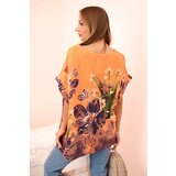 Kesi Włoski Women's cotton blouse with floral print and short sleeves orange | shoptok.hr