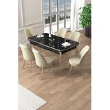 Hanah home trpezarijski set Pale, sto na razvlačenje i 6 stolica, ploča u dekoru crnog mermera, hromirane noge, krem tkanina Babyface | Eponuda.com