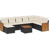 Maison Chic Seti vrtnega pohištva - Vrtna garnitura - Vrtni pohištvo set 9-delna z blazinami črn poli ratan, (21805159) | Shoptok.si