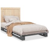 vidaXL Posteljni okvir z vzglavjem siv 100x200 cm trdna borovina Cene