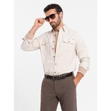 Ombre Men's REGULAR FIT cotton shirt with buttoned pockets - cream | Shoptok.si