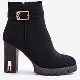 Boto Leather Ankle Boots With Buckle On Heel Black Eftane | Shoptok.si