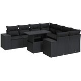  9-dijelni set vrtnih sofa s jastucima crni od poliratana Slike