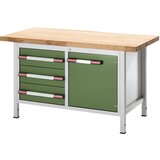 eurokraft pro delovna miza z nastavitvijo višine, izvedba z ogrodjem, 3 predali, 1 krilna vrata, širina 1500 mm, svetlo siva / zelena | Shoptok.si