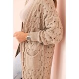 Kesi Włoski Women's openwork cardigan with pockets fango | shoptok.hr