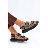 Boto Ladies Patterned Fabric Sandals With Golden Details Beige-Black Pefese | shoptok.hr