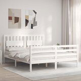 Maison Chic Posteljni okvir - Dvoposteljna postelja - Zakonska postelja z vzglavjem bel trden les-J15801, (21760818) | Shoptok.si