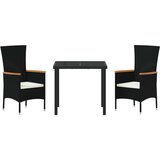 vidaXL Vrtni set za objed s jastukom 3 pcs Crna Poli ratan | shoptok.hr